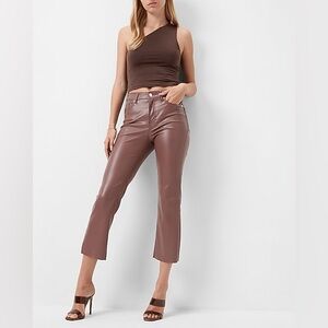 NWT Express Milk Choc Brown High Waisted Faux Leather Cropped Flare Pant 12 14 L